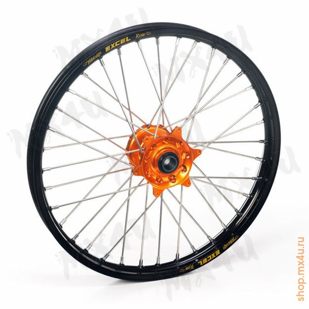 Колесо переднее KTM SX65 2002-> 14 1,60 с черным ободом и оранжевой ступицей - фото 1