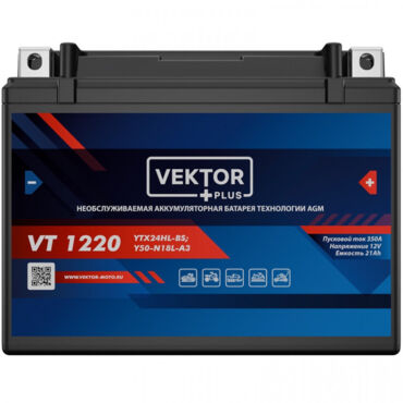 АКБ VEKTOR VT 1220 Y50 N18L A3, YTX24HL BS 12N18 3 (205 x 90 x 162) 20Ач (EPS1220) - миниатюра 1