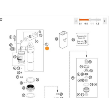 KTM MONOSHOCK UPPER PART CPL. Верхняя труба амортизатора включая компенсационный бачок  SX SXF 125 450 /11 16 ( 50180944S1 ) - миниатюра 1