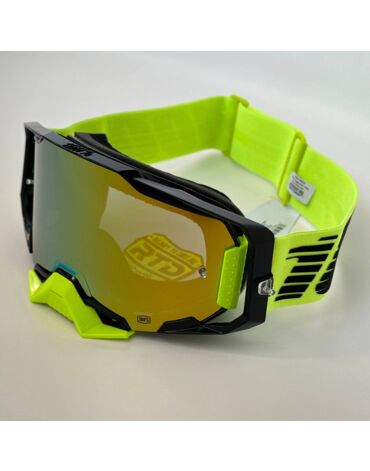 Очки для мотокросса 100% ARMEGA Neon Yellow Gold Mirror с зеркальной линзой
