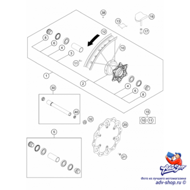 KTM Ось переднего колеса D26 / d22 SX SXF 15->/ EXC EXCF 16-> ( 79109081033 / 77709081033 ) - миниатюра 1