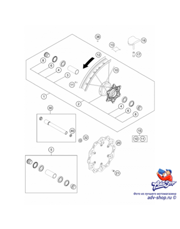 KTM Ось переднего колеса D26 / d22 SX SXF 15->/ EXC EXCF 16-> ( 79109081033 / 77709081033 )