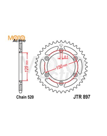 Звезда ведомая алюминиевая JTA897.50ORG K6.T6. HOLESHOT.CROSSTREK 6x150x125 (520 50)