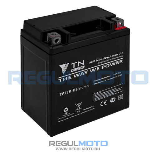 Аккумулятор стартерный Regulmoto TF7ER BS (YTX7L BS),высокий 112x69x132  - фото 1