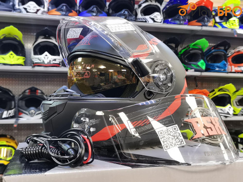 Шлем модуляр RSX Spark (HS 159) Winter, черно красный матовый, очки желтые - фото 1