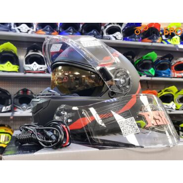 Шлем модуляр RSX Spark (HS 159) Winter, черно красный матовый, очки желтые - миниатюра 1