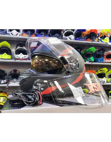Шлем модуляр RSX Spark (HS 159) Winter, черно красный матовый, очки желтые