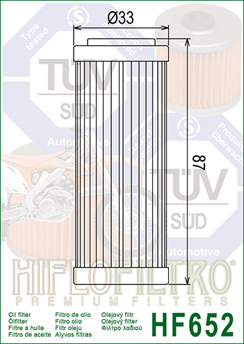 HIFLO HF 652 Фильтр масляный KTM EXCF SXF 250 350 13 22 / 450 500 17 22 ( 77338005100 / 77338005101 ) - фото 1