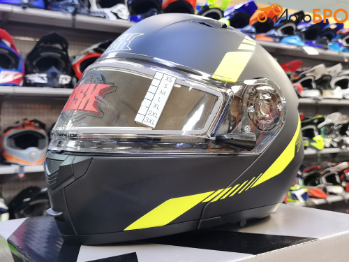 Шлем модуляр RSX Spark (HS 159) Winter, черно желтый матовый, очки желтые - фото 1