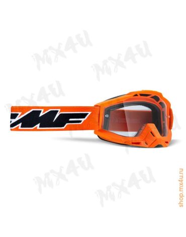 Маска кросс FMF - 100%  Powerbomb Enduro Rocket оранжевая с прозрачной линзой