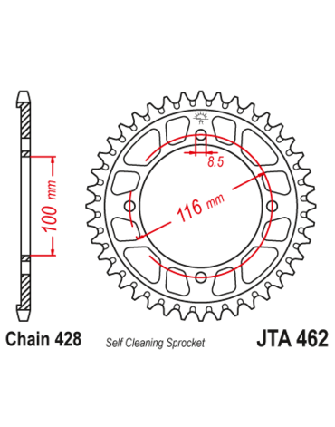 Звезда ведомая алюминиевая 49 зубов KX85 01 20 (428 цепь) JT