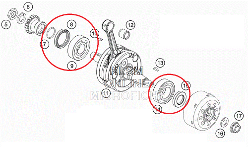Подшипники коленвала+сальники KTM85(с03)/TC(с14), original