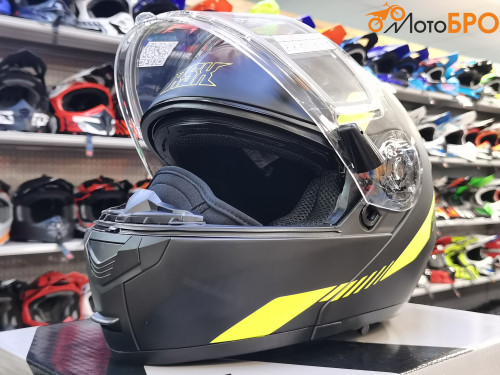 Шлем модуляр RSX Spark (HS 159) Winter, черно желтый матовый, очки желтые - фото 2