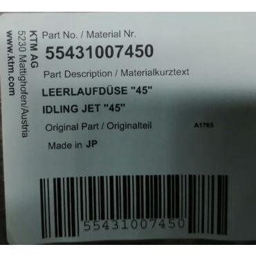 KTM жиклер ''45'' 125 150 250 SX 17 20 ( 55431007450 ) - миниатюра 1
