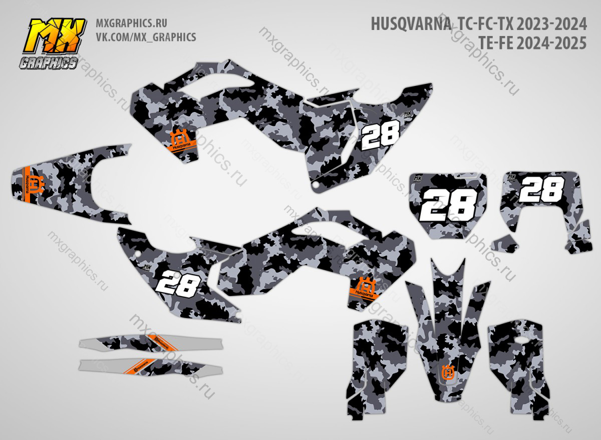 Наклейки на кроссовые и эндуро мотоциклы Husqvarna TC FC TX 2023-2024 TE FE 2024-2025. Серия Urban Camo