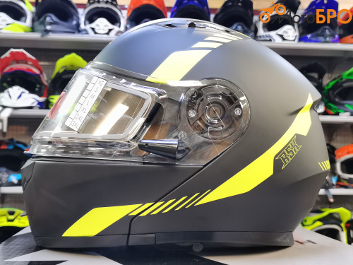 Шлем модуляр RSX Spark (HS 159) Winter, черно желтый матовый, очки желтые - фото 3