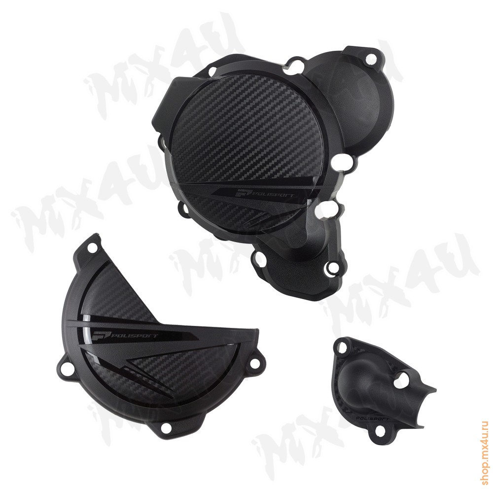 Комплект защита крышки сцепления + зажигания + помпы EXC 250 300 # TE 250 300 24 25 черная - фото 1