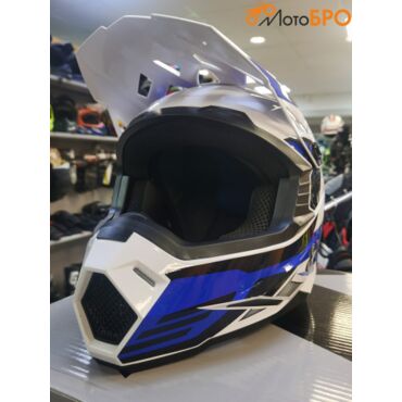 Шлем кроссовый HIZER J6801 white blue - миниатюра 1