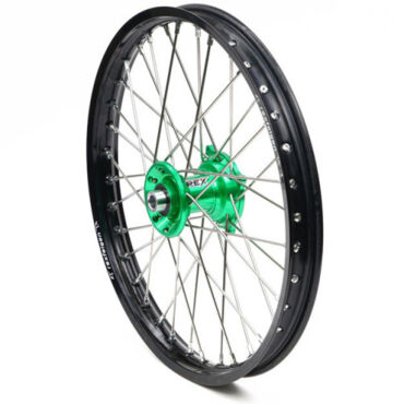 Колесо переднее Haan Rex под мотоциклы Kawasaki KX125, 250, KXF250, 450 06-.. 21 1,60 с черным ободом и зеленой ступицей - миниатюра 1
