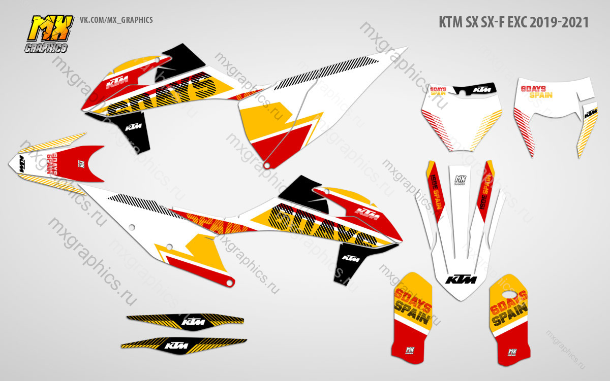 Наклейки на эндуро и кроссовые мотоциклы KTM SX-SXF 2019-2022 EXC 2020-2023 6DAYS SPAIN - фото 1