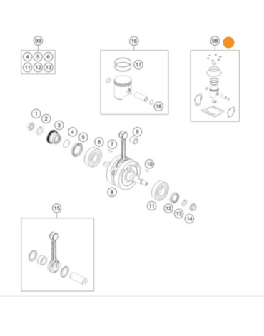 KTM PISTON KIT GR.I 150i Enduro комплект первой группы поршень + прокладки  // 150 EXC TPI 21-> ( 51730007010 I / 00050000269 )