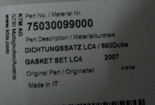KTM полный комплект прокладок верх низ LC4 690 DUKE 08 15// 690 E/ R SM 07 18 ( 75030099000 ) - фото 2