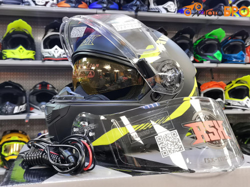 Шлем модуляр RSX Spark (HS 159) Winter, черно желтый матовый, очки желтые - фото 4