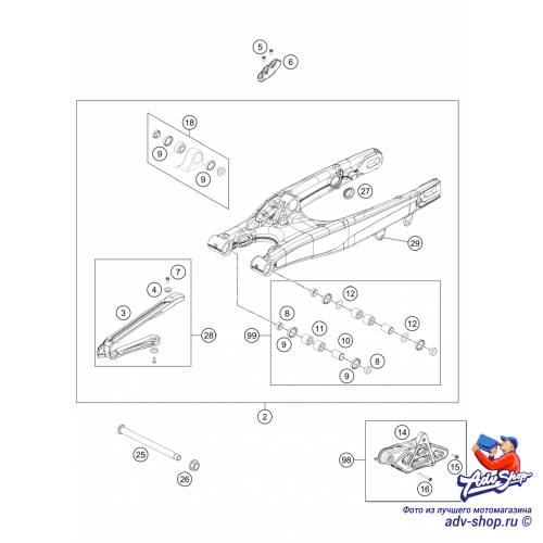 KTM Ремкомплект маятника задней подвески 125 250 350 450 SX SXF 08 16 / 250 300 EXC 08 16 / 250 350 EXCF 12 16 ( 54804230210 / 00050010004 ) - фото 2