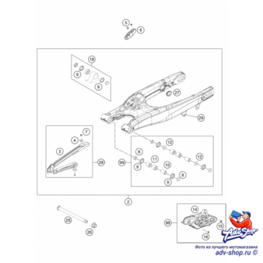 KTM Ремкомплект маятника задней подвески 125 250 350 450 SX SXF 08 16 / 250 300 EXC 08 16 / 250 350 EXCF 12 16 ( 54804230210 / 00050010004 ) - миниатюра 2