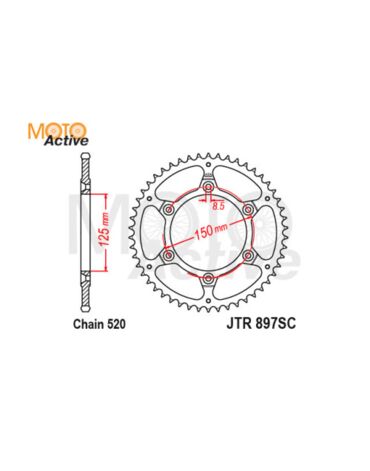 Звезда ведомая JTR897.50SC Kayo K6,T6,HOLESHOT.CROSTREK  (6*150*125) 50 зуб.