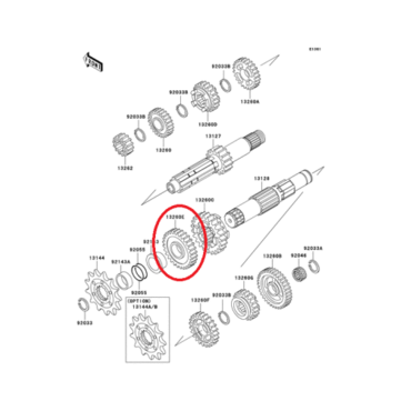 Шестерня 2й передачи 23 зуба KX250(03,06 08), original - миниатюра 1