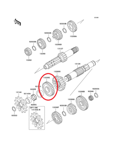 Шестерня 2й передачи 23 зуба KX250(03,06 08), original