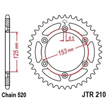 JTR 210 48 звезда ведомая стальная 48 зубов  Honda CRF /  XR - миниатюра 3