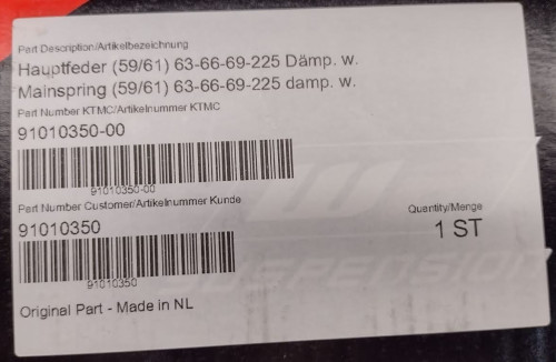 KTM пружина амортизатора (59 61) 63 66 69 225 EXC TPI / EXCF 17 22 ( 91010350 ) - фото 1