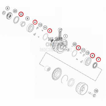 Подшипники коленвала+сальники KTM250 350(с13)/FC(14 15)/FE(13 15), original - миниатюра 1