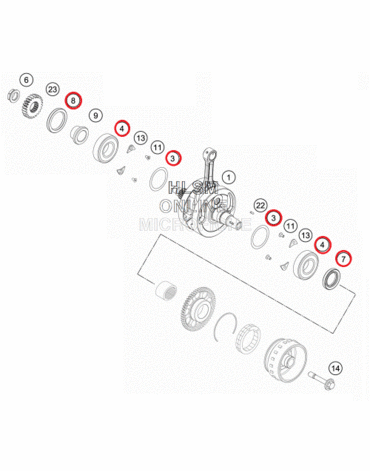 Подшипники коленвала+сальники KTM250 350(с13)/FC(14 15)/FE(13 15), original