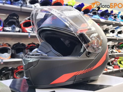 Шлем модуляр RSX Spark (HS 159) Winter, черно красный матовый, очки желтые - фото 2