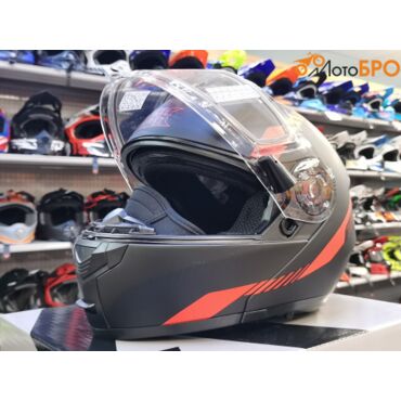 Шлем модуляр RSX Spark (HS 159) Winter, черно красный матовый, очки желтые - миниатюра 2