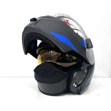 Шлем модуляр RSX Spark (HS 159) Winter, черно синий матовый, очки желтые - миниатюра 3