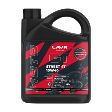 LAVR Моторное масло MOTO GT Street 4T 10W 40 4л ( Ln7726 ) - миниатюра 1