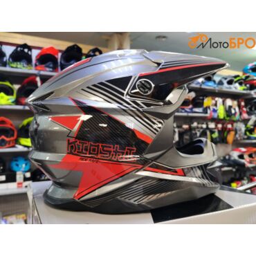 Шлем кроссовый KIOSHI Holeshot 801 серый красный - миниатюра 6