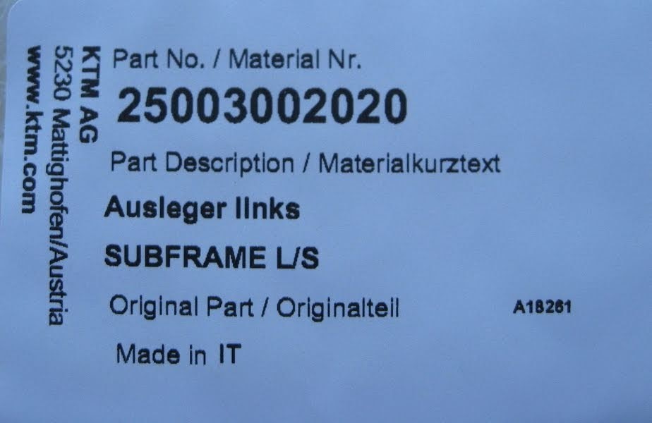 Husqvarna SUBFRAME L S кронштейн подрамника (левый) 17 -18 ( 25003002020 / 2500300202049 ) - фото 1