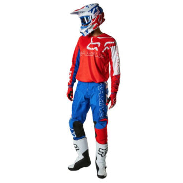Fox Мотоштаны 180 Skew White Red Blue - миниатюра 3