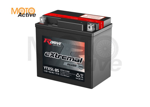 МОТО АККУМУЛЯТОР RDRIVE EXTREMAL SILVER YTX5L BS
