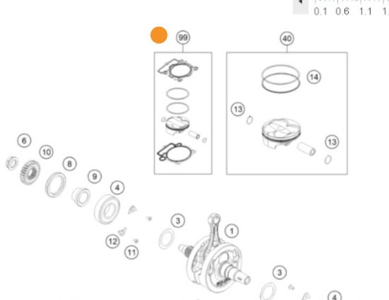 KTM Piston kit Gr. I MX 250 Поршень (Гр.I) в комплекте с прокладками KTM SXF EXCF 250 24-> ( A46030007010 I ) - фото 2