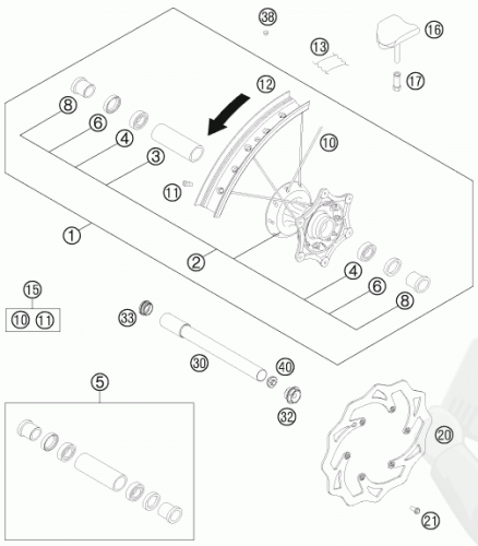 KTM M4,5X226- 21'' BLACK 12 спица перед черная SX F EXC F 12 23 ( 7710907122630 / 7900907122630 ) - фото 2