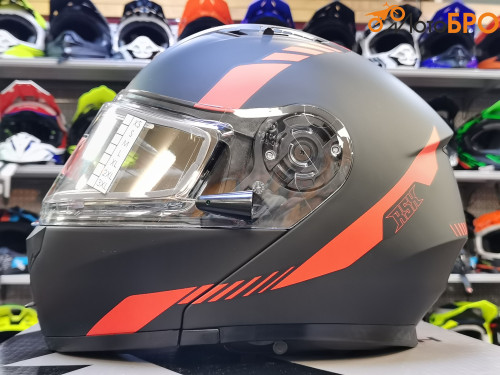 Шлем модуляр RSX Spark (HS 159) Winter, черно красный матовый, очки желтые - фото 3
