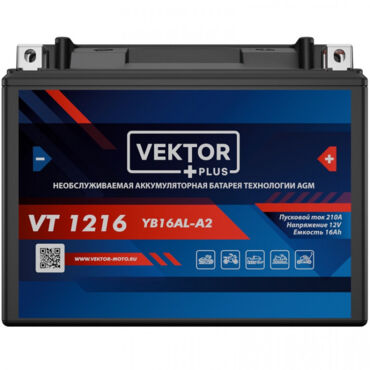 АКБ VEKTOR VT 1216 YB16AL A2 (205 х 70 х 162) 16Ач - миниатюра 1