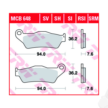 TRW MCB 648 RSI колодки тормозные синтетика  зад  990 1090 1190 // перед EXC EXCF 14-> - миниатюра 3