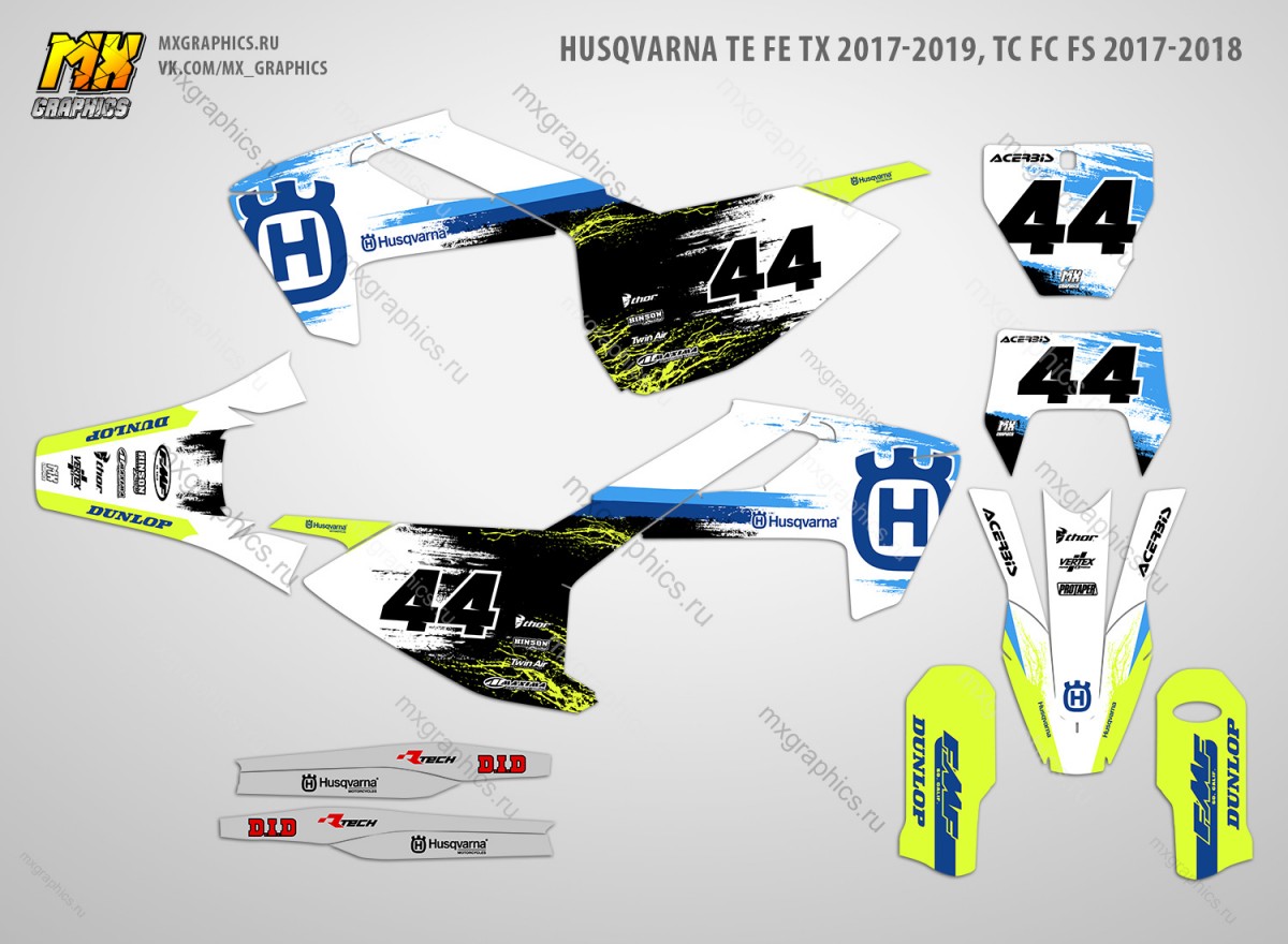 Наклейки на мотоцикл Husqvarna TE FE TX 2017-2019, TC FC FS 2017-2018. Серия Light Neo Brush